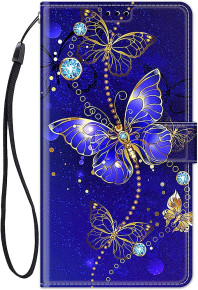 Луксозен кожен калъф тефтер стойка и клипс за Samsung Galaxy A54 5G SM-A546U син с нощна пеперуда 